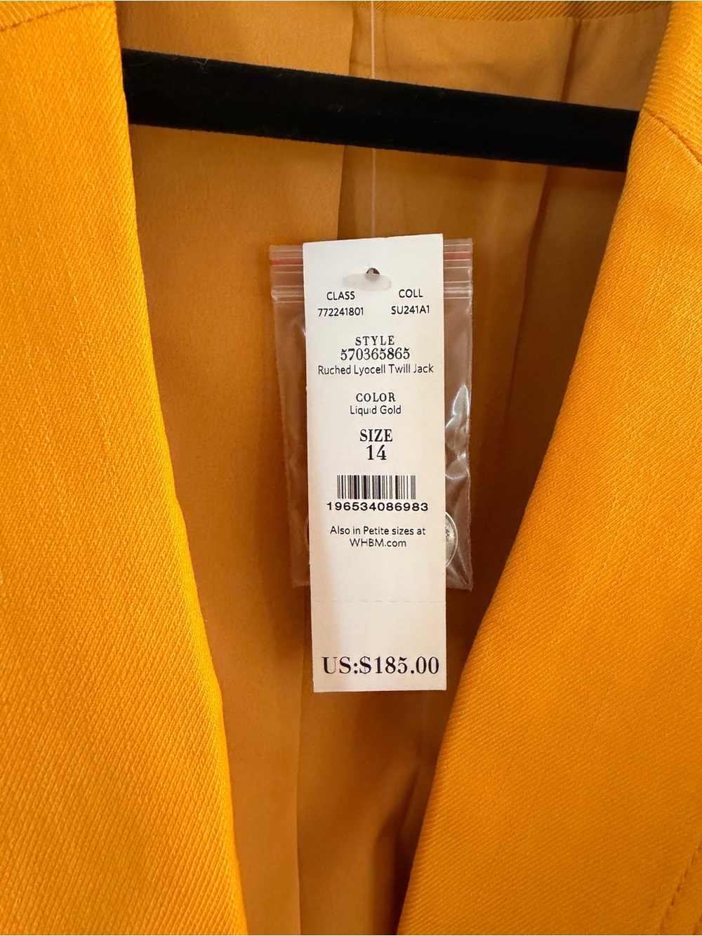 WHBM Matching Set – Mustard Ruched Blazer (NWT) + Peplum Top (NWOT) - Size 14 - Picture 5 of 10